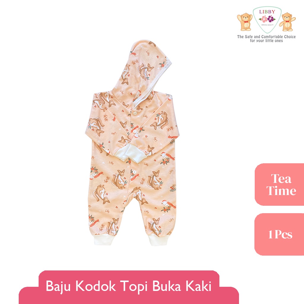 LIBBY Baju Kodok Panjang Buka Kaki Pakai Topi Motif Tea Time (1 pcs) Motif Terbaru