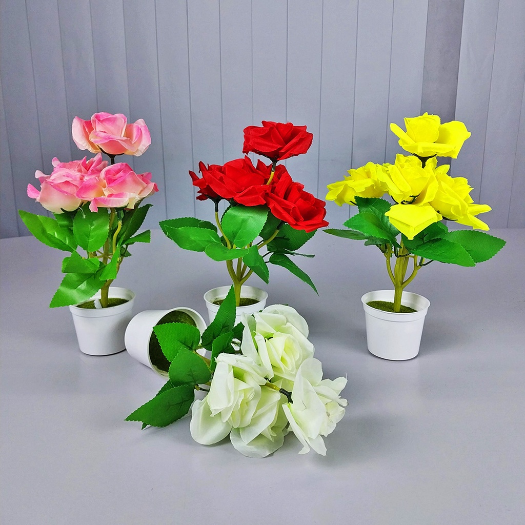 Bunga Mawar Plastik Pot Tanaman Hias Pajangan Dekorasi Rumah Artificial Flower PBP112 Azgalery