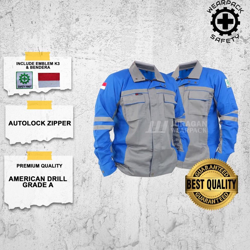 SALE Wearpack Safety Semi Jaket / Baju kerja safety K3 Warna Biru Benhur Kombinasi Abu