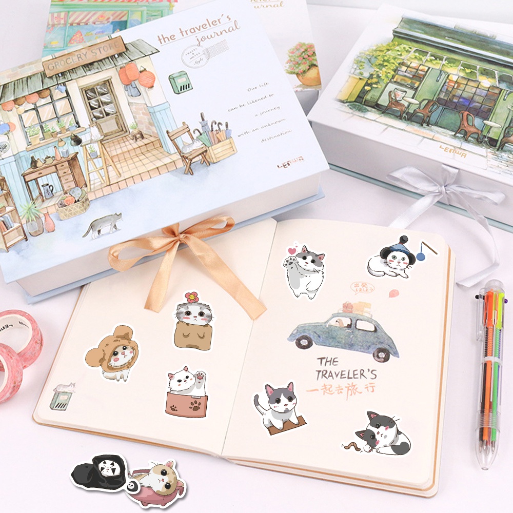 62pcs Stiker Kartun Kucing Kucing Jepang Kucing Lucu Handphone shell laptop Tahan Air sticker