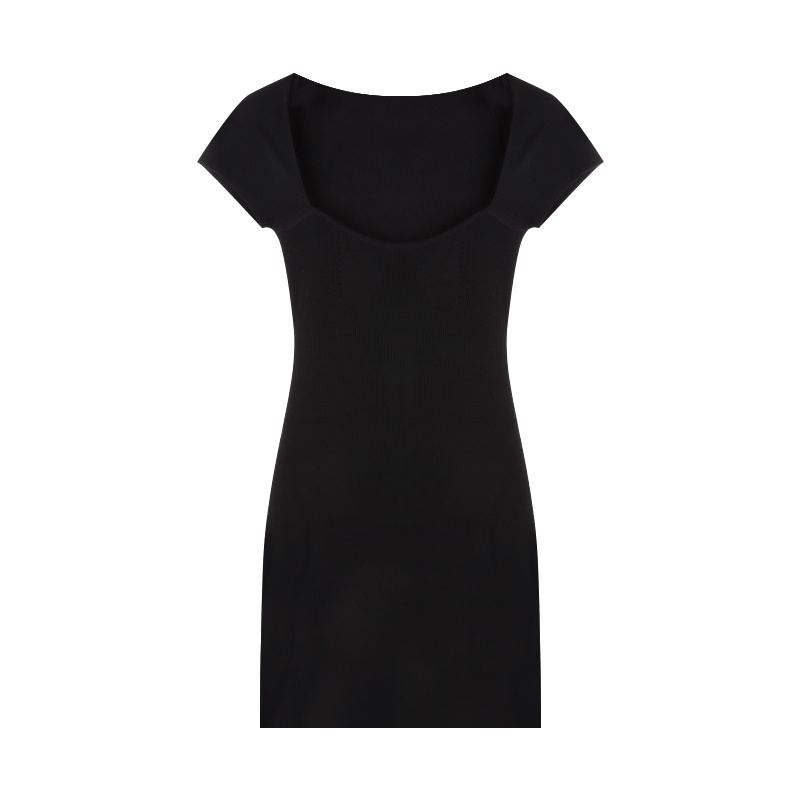 Red Keinginan Murni Gaya Kerah Persegi Rajutan Gaun Perempuan Panas Gadis Pinggang Tas Pelangsing Hip Rok Musim Panas Rok Seksi Rok Hitam