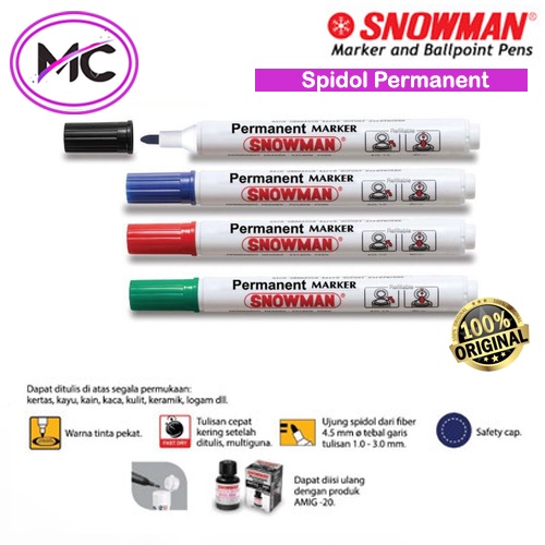 Spidol Snowman Permanen Besar Warna Hitam Merah Biru Sepidol Permanent Snowman Original Asli Murah