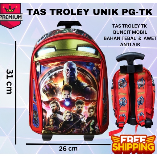 COD ~ TROLI + RANSEL MULTIFUNGSI Tas Troley Sekolah Anak PG BUNCIT Karakter Tas sekolah tas mobil tas bus tayo cars frozen minino bt21 spiderman avenger among us lol tsum TROLI GENDUT tk/pg