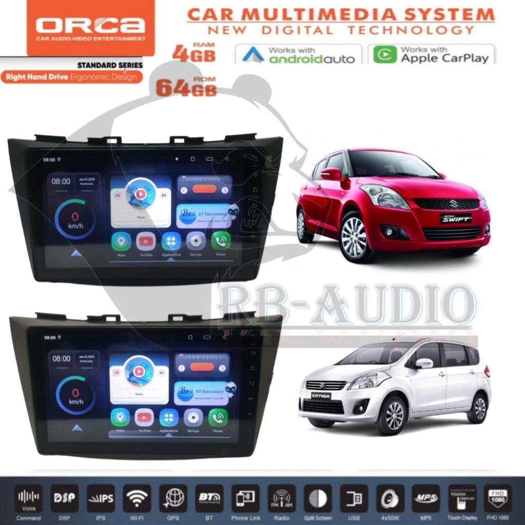 Head Unit Android Orca Carplay DSP IPS 9 inch OEM Ertiga lama & Swift 4GB-64GB PNP