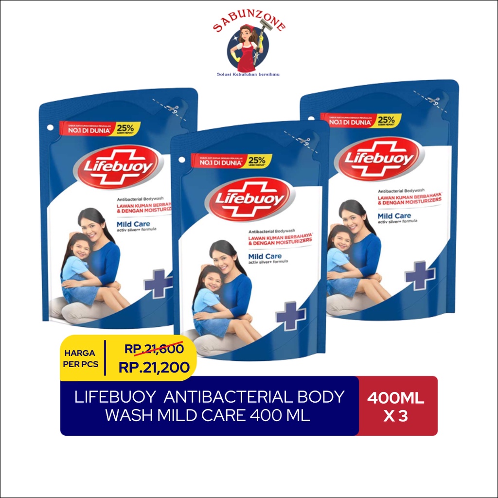 Paket Murah Sabun Mandi Cair Lifebuoy Anti Bakteri Antibacterial Body Wash Mild Care 400 ml Biru Tua