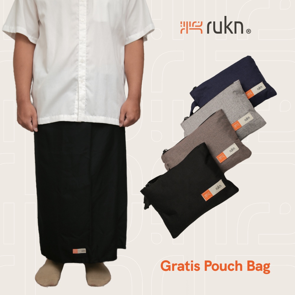 RUKN BASIC BLACK (BONUS POUCH BAG & MASKER) - Sarung Sholat Premium Ekslusif Pria Dewasa / Laki Laki