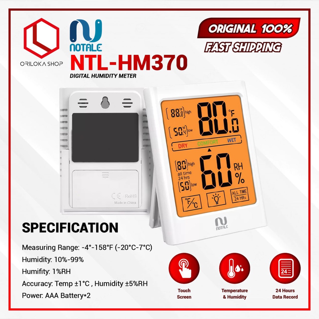 Notale Hygrometer Thermometer Humidity Meter - Alat Pengukur Suhu Ruang