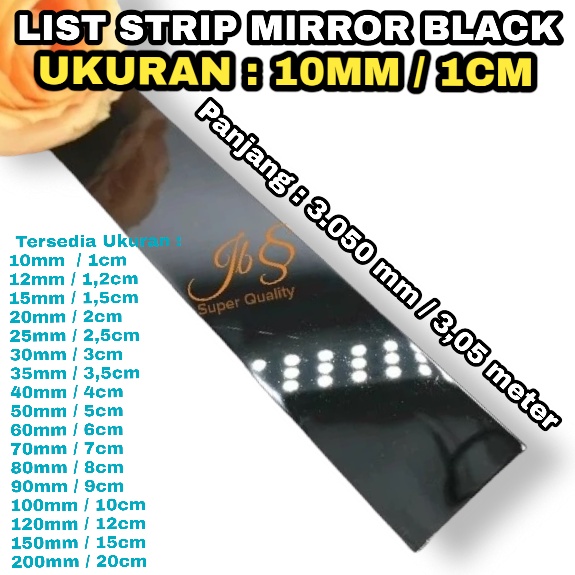 LIST PLAT STRIP BLACK MIRROR 10MM×305CM× T. 0,8MM STAINLESS SS 201