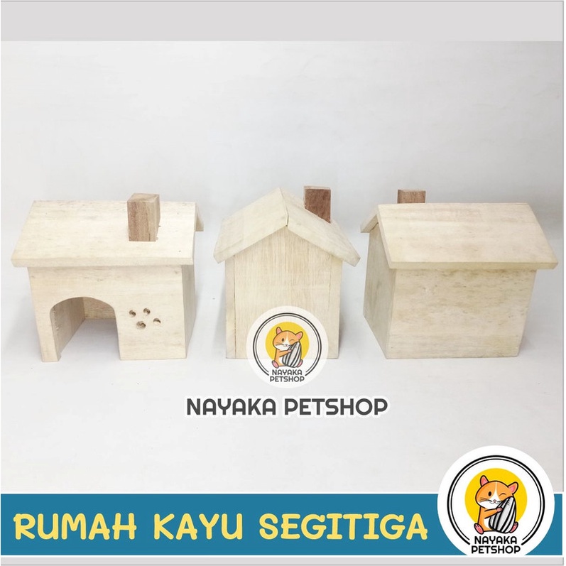 Rumah Kayu Hamster Atap Segitiga Besar Wooden Home Kandang Tupai House Sarang Hewan