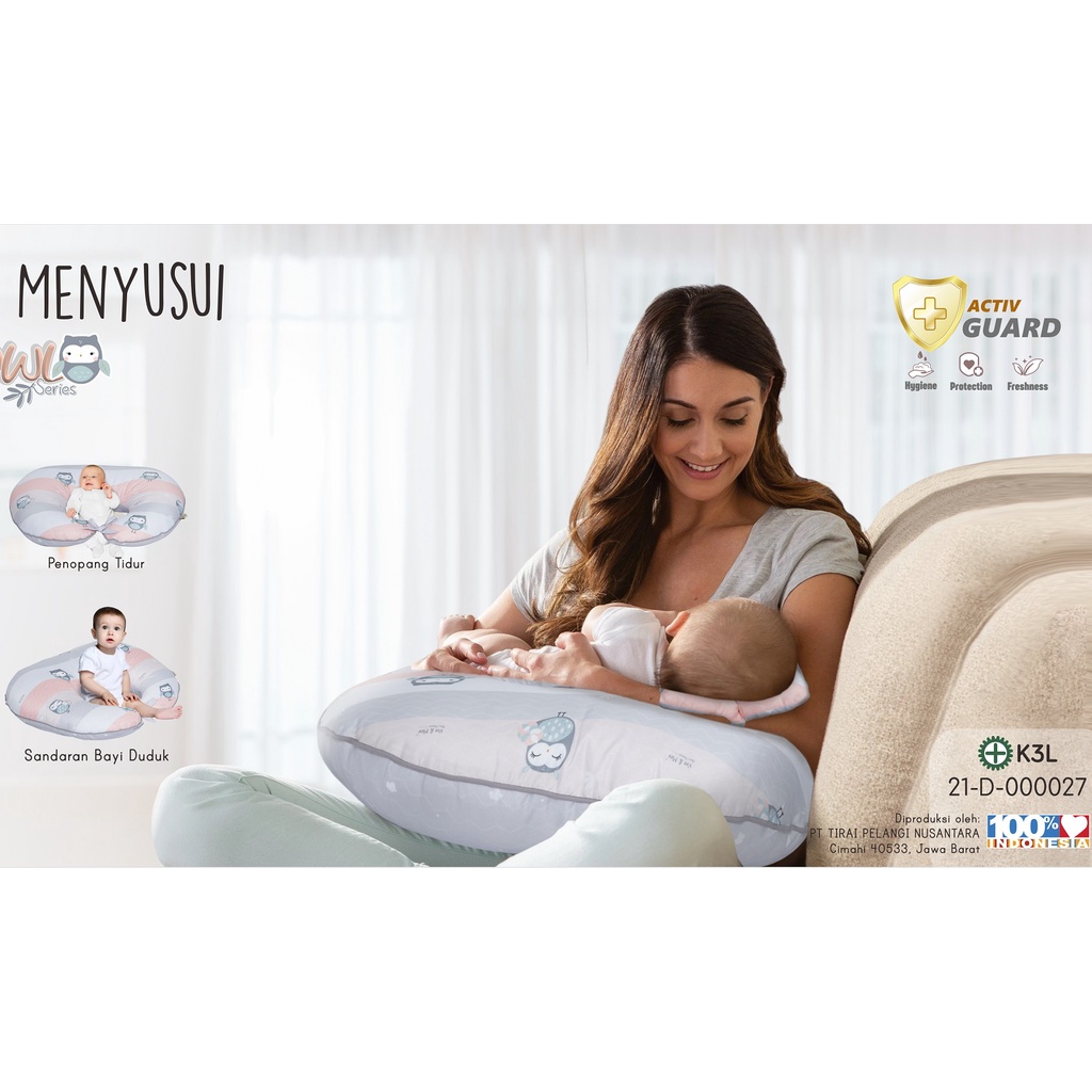 Vee &amp; Mee Nursing Pillow Bantal Menyusui Anti Bakteri + Free Bantal Lengan Owl Series  - VMB 2080