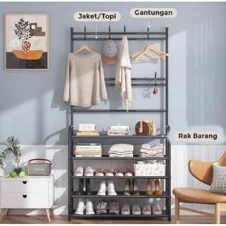 OUTRED Rak Sepatu Serbaguna 2 IN 1 Multifungsi BONBOX Stand Hanger Gantungan Baju Tas Topi Minimalis