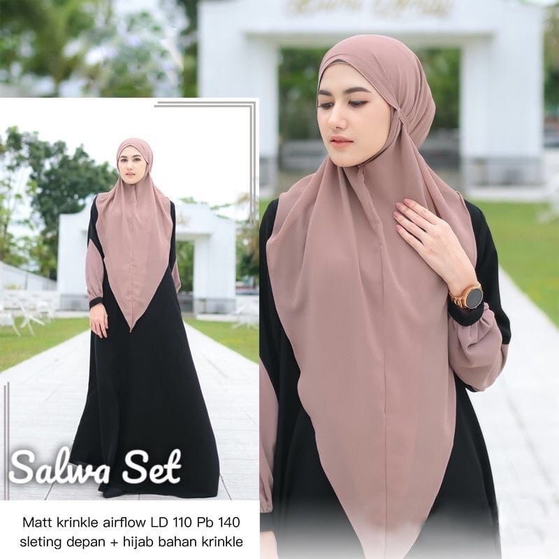 Salwa Dress Syarii Gamis Muslim Wanita Plus Khimar Fit To XL Besar All Size Premium OOTD Lebaran Casual Daily