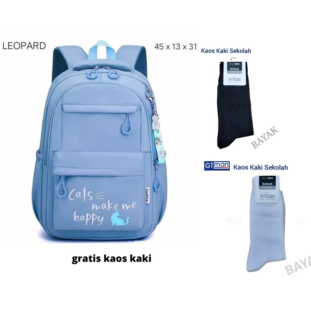 tas sekolah anak laki laki anak perempuan sd smp multifungsi ( cats make me heppy ) gratis kaos kaki