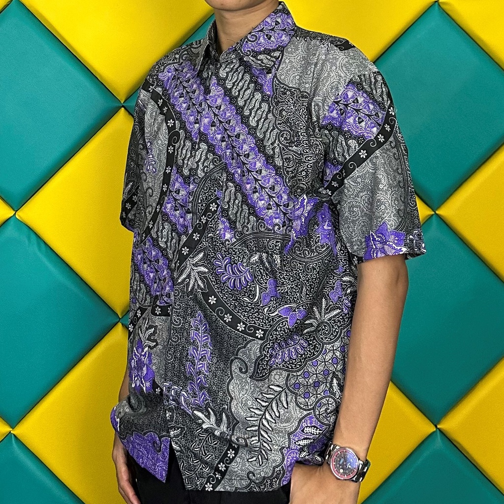 BSWART Batik HRB026 kenongo kemeja panjang anjani biru Pekalongan M L XL Batik Pria MURAH Modern Grosir