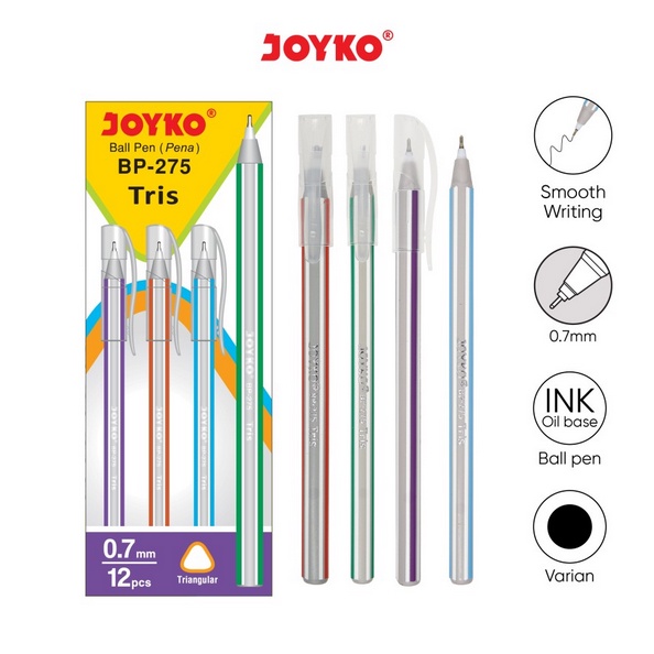

Ball Pen / Pulpen / Pena Joyko BP-275 / Tris / 1 BOX 12 PCS / 0.7 mm - Warna Tinta Hitam / Black/lusin