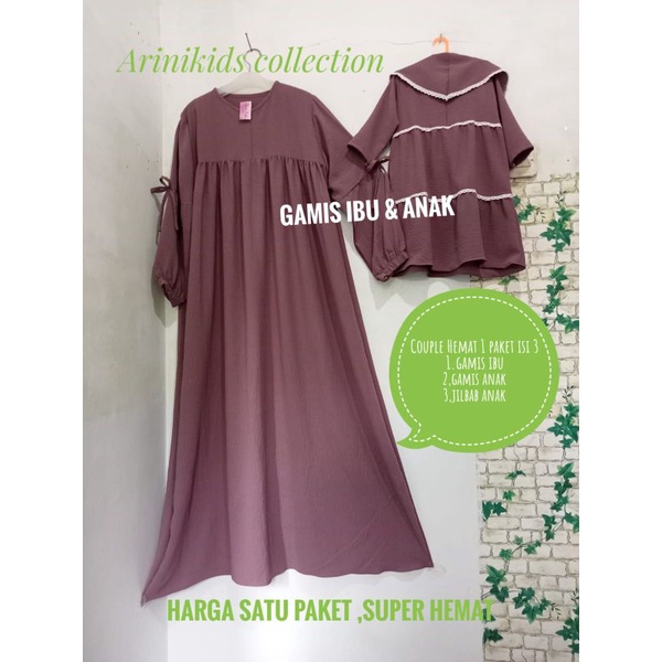gamis terbaru couple ibu dan anak crinkle airflow premium kekinian/Baju muslim anak perempuan set ji