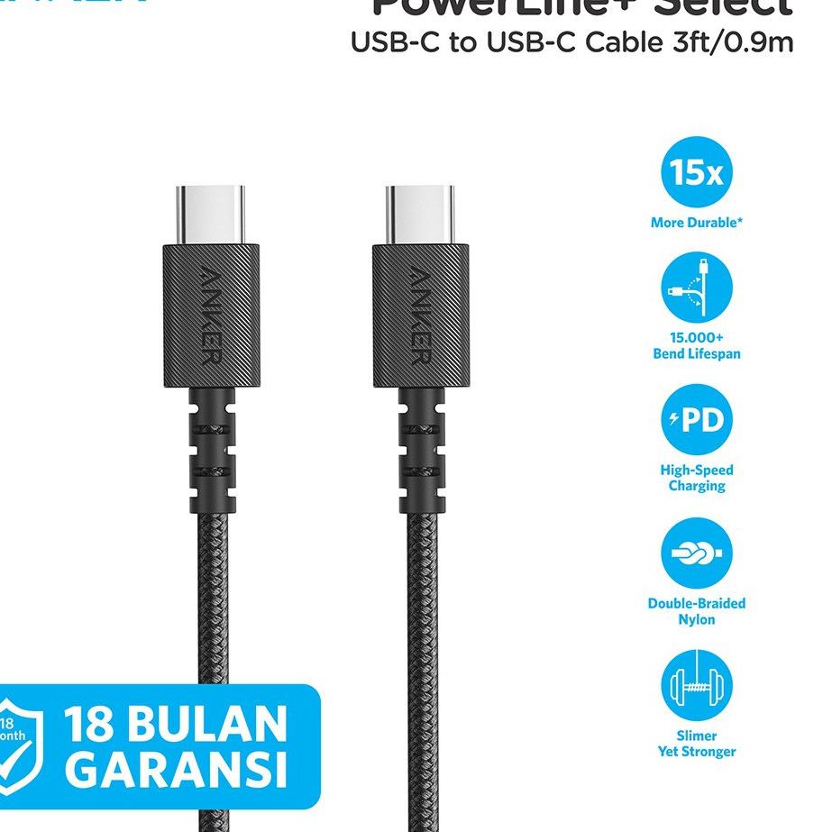 ✧ Kabel Charger Anker PowerLine Select+ C to C 2.0 3ft - A8032 ♫