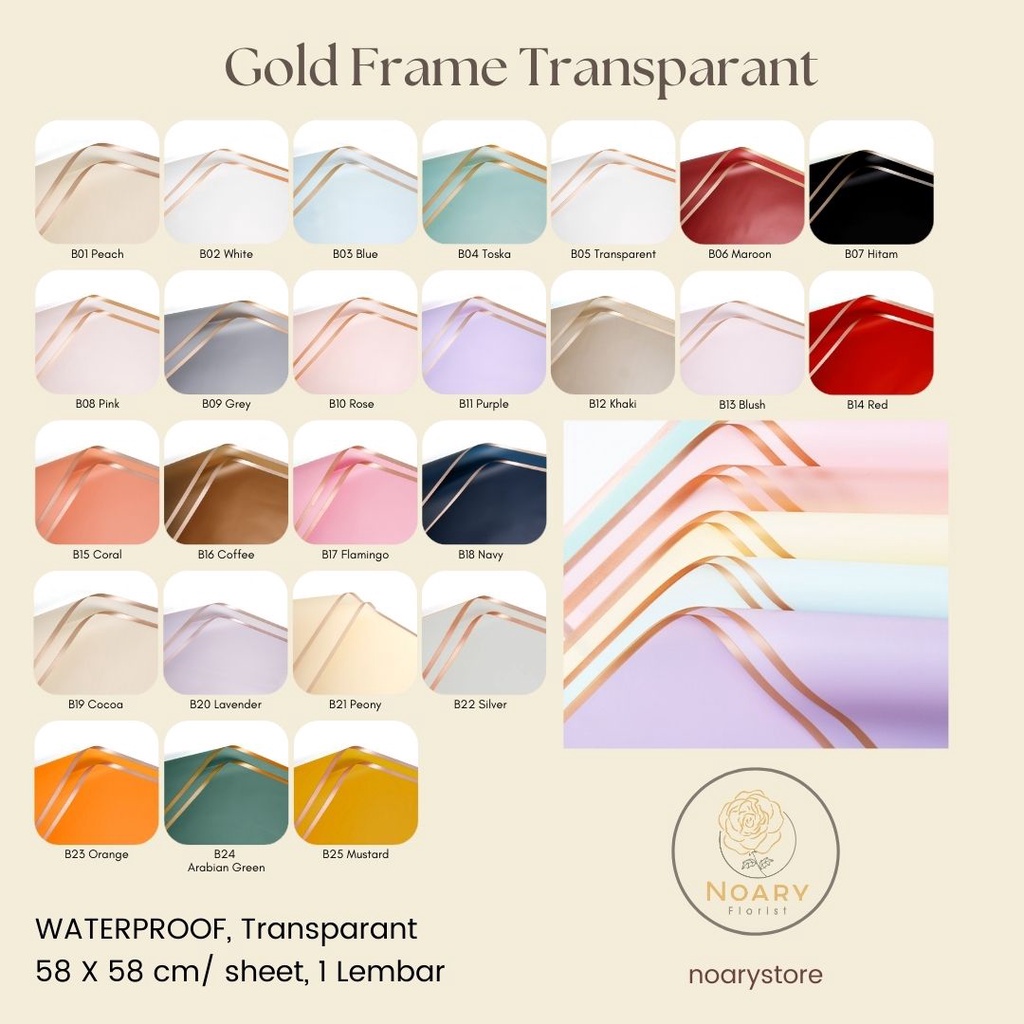 Cellophane Gold Frame Transparant Cellophane Paper Kertas Bunga