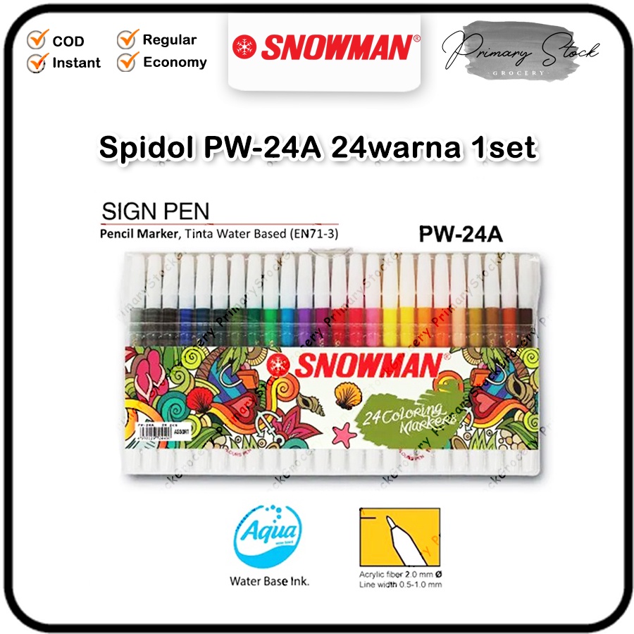

Spidol Warna Warni 1 Set Lengkap Snowman Pastel PW24A PW 24A PW-24A