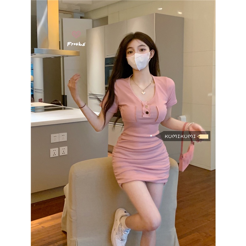 Red kumikumi keinginan murni angin gaun merah muda perempuan musim panas hot gadis tas pinggang rok pinggul rasa desain lipit rok pendek