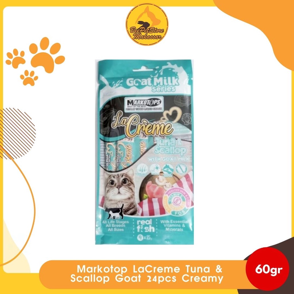 Cemilan Kucing-Markotop LaCreme Tuna & Scallop Goat (24x60gr) Creamy