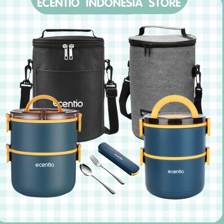 HOT SALE ecentio Lunch Box Set Kotak Makan Anti Tumpah Rantang Susun 2/3 Plastik Dengan Sendok Grati
