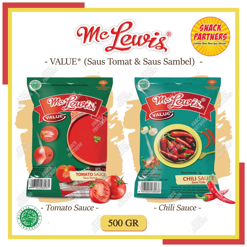 

MC LEWIS VALUE 500 GR - Saus Saos Tomat Sambal Sambel Cabe Pedas / Tomato and Chili Sauce 500GR