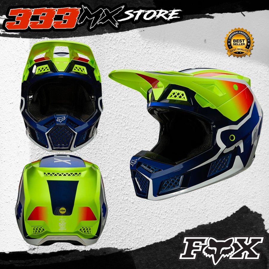 HELM CROSS FOX V3 RS WIRED FLO YELLOW HELMET TRAIL FOX V3 ORIGINAL FOX