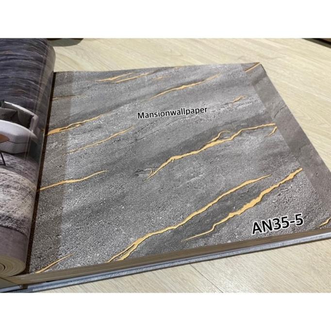 Wallpaper Dinding Korea Marmer Granit Marble Aksen Emas Abu Muda Abu Storolali