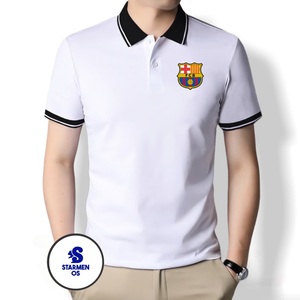 Kaos Wangki Polo Atasan Tshirt Pria Kerah Wangki Big List LOGO BARCELONA