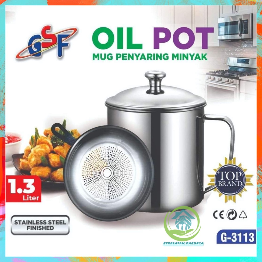 TEMPAT PENYIMPANAN PENYARING MINYAK GORENG 1,3LITER STAINLESS / OIL POT MUG PENYARING MINYAK GSF G-3