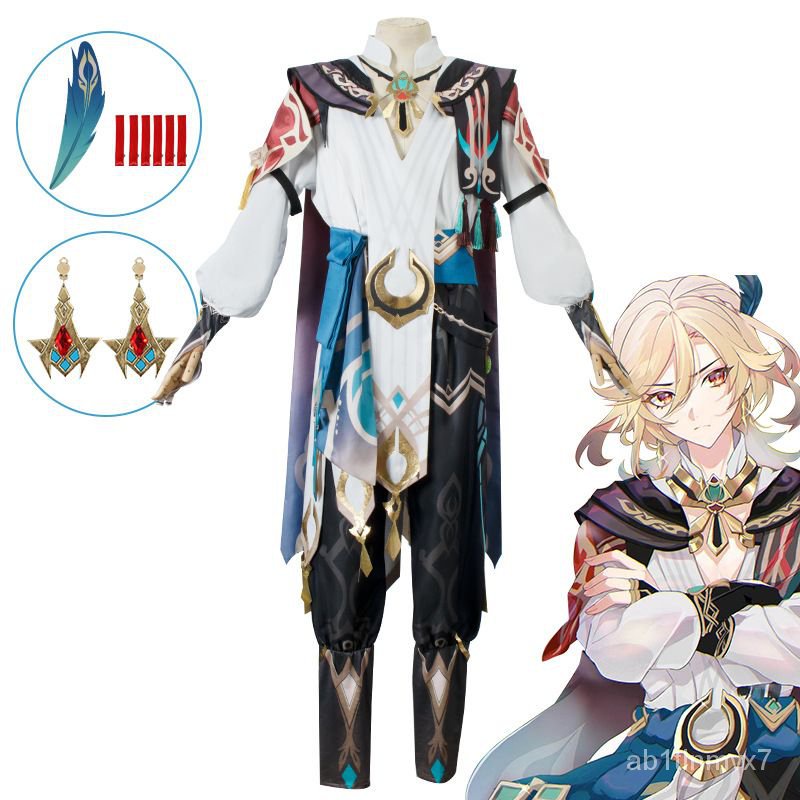 Kaveh Cosplay Costume Wig Genshin Impact Cloak Uniform Outfit Shoes Earings Hairpin Sumeru