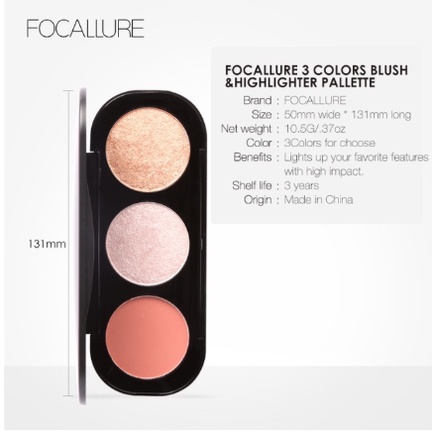 FOCALLURE Trio Blush On &amp; Highlighter Contour palette