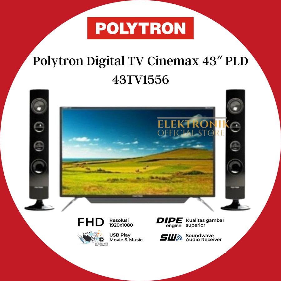 Polytron PLD43TV1556 TV LED Digital 43 Inch Full HD Tower Speaker XBR Woofer Cinemax Series LED TV -
