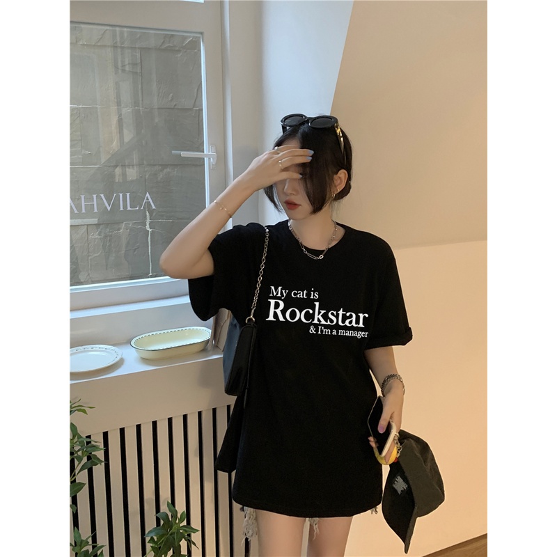 EUNII T-shirt Lengan Pendek Retro Putih English Korean Style/Kaos Atasan Wanita/Baju Kaus Oversize Wanita/Kaos Wanita