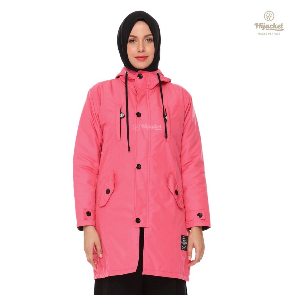 Hijacket Ixora Original Candy Pink Jaket Hijab Muslimah Jaket Parasut Wanita Panjang Untuk Hijaber