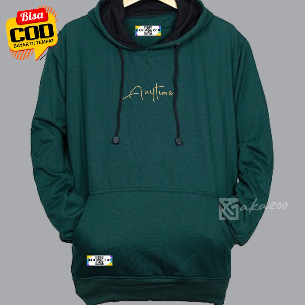 SWITER pria switer cowok AKAZOO warna hijau anytime tulisan goll  unisex m l xl xxl premium hoodie pria distro original brand tebal sweater oversize polos original pria wanita hooodie polos tebal ori akazoo ofisial