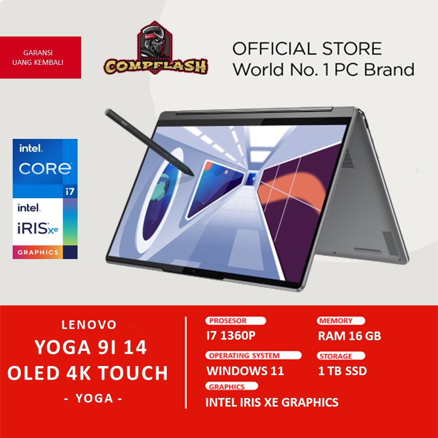 LAPTOP LENOVO YOGA 9I 14 OLED 4K TOUCH I7 1360P RAM 16GB 1TBSSD IRISXE GLASS 2IN1 BLIT