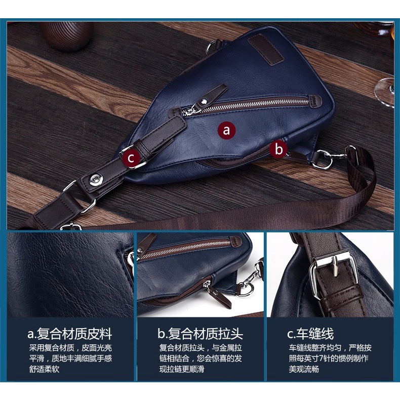 ORIGINAL IMPOR 5007 TAS DADA PUNGGUNG SELEMPANG PRIA BAHAN KULIT TAHAN PERCIKAN AIR HUJAN