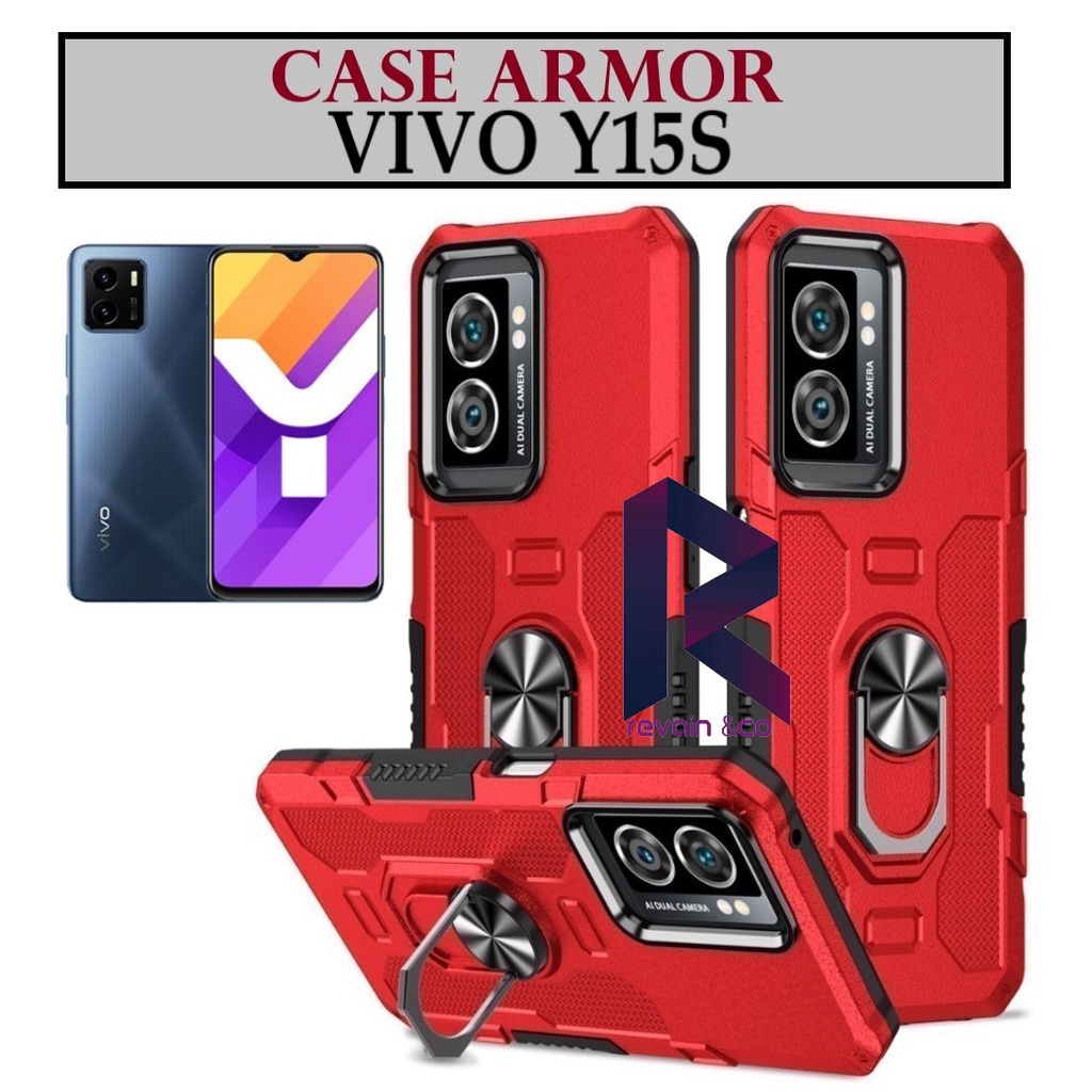 Case Armor VIVO Y15S Iring Cincin Magnetic Kesing Hp Protect kamera Premium Hard Case Standing Robot Pelindung Kamera