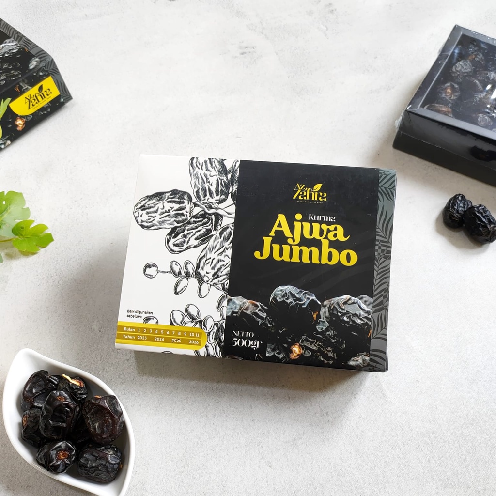 

Kurma Ajwa Premium Super Jumbo 500 Gram / Kurma Nabi Asli Original Madinah