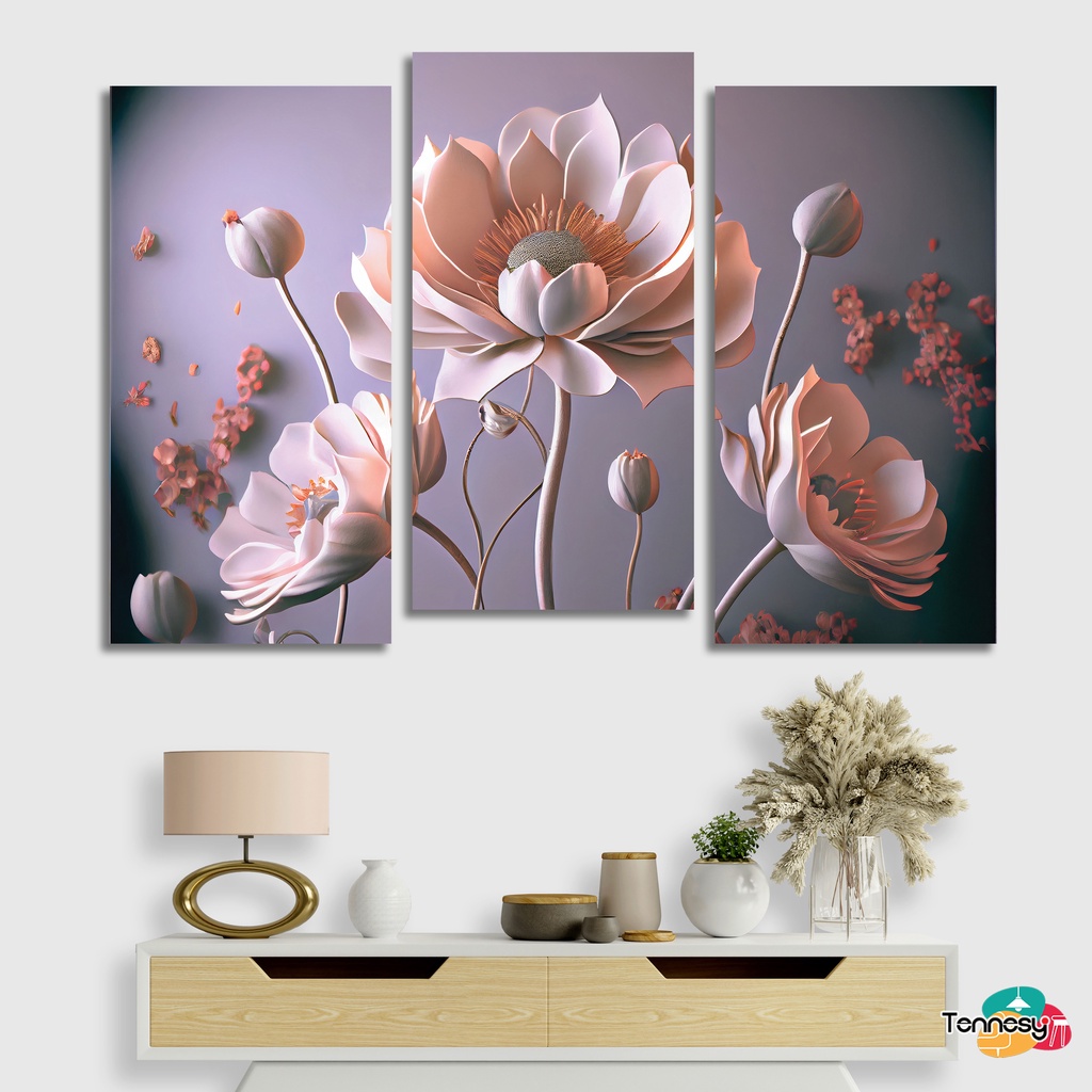 TENNESY Hiasan Dinding Bunga 3D Flower 15x30cm Dekorasi Dinding Kamar Tidur Pajangan Kayu Poster Dekorasi Rumah