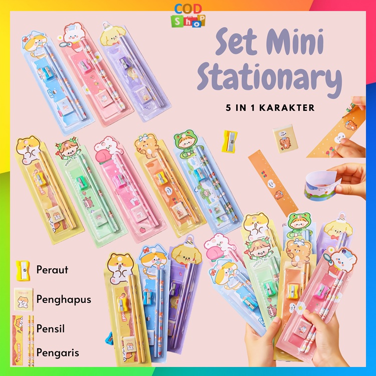 

COD - S5692 Alat Tulis Set Mini Stationary / Set Alat Tulis 5 in 1 Karakter / Mini Stationery / Mini Stationery Set Character