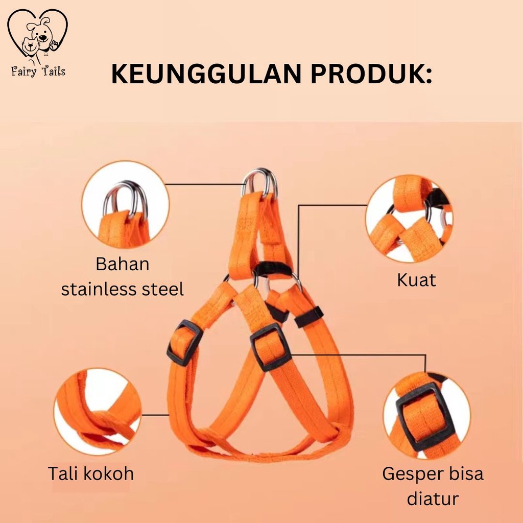 Pet Harness and Leash Tali Tuntun Dengan Strap Dada Y Untuk Outing Anjing dan Kucing Anabul / Y Harness Dog Leash Adjustable