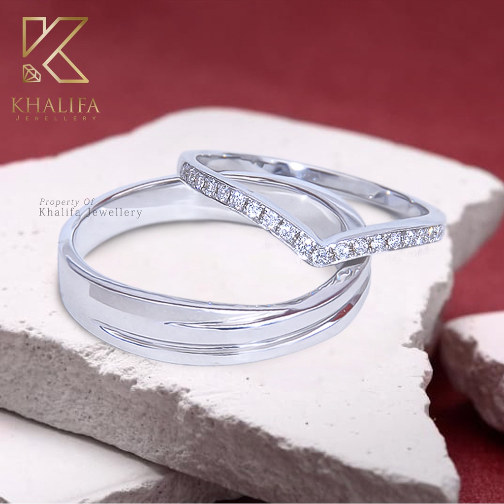 Cincin kawin / Cincin Tunangan Couple Emas Putih 75% + Berlian / Swarovsky & Paladium /Silver 457469