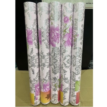 ID WALLPAPER STICKER DINDING BATIK SILVER BUNGA PINK VINTAGE ROSE PINK TAKASIMURA STORE