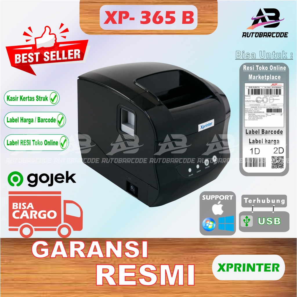 Printer Barcode Label Thermal Resi Xprinter XP 365 B / XP365B / XP-365B Ukuran A6 Koneksi USB Kasir Struk 80mm