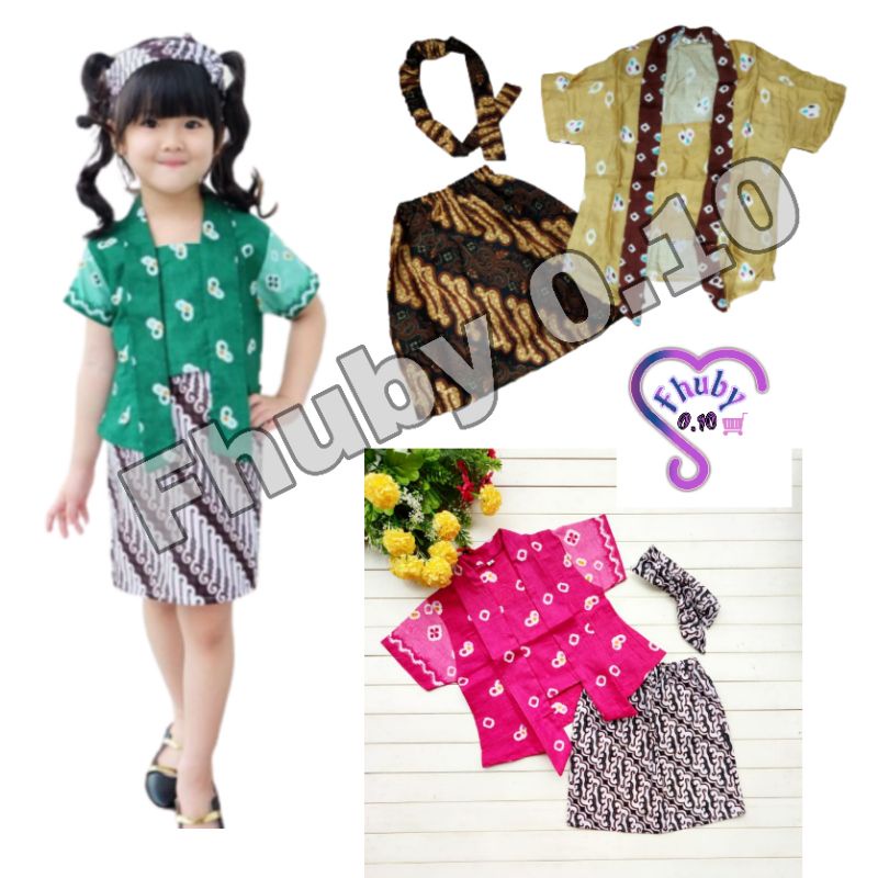 Setelan Kebaya Jumputan Batik Anak Bonus Bandana