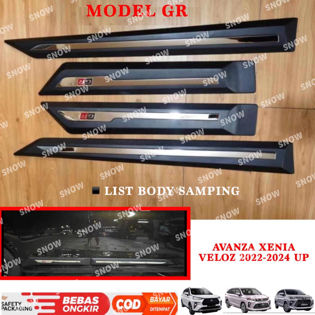 List body Samping Mobil Avanza Xenia Veloz 2022 2023 2024 UP GR SPORT Activo Hitam List Chrome