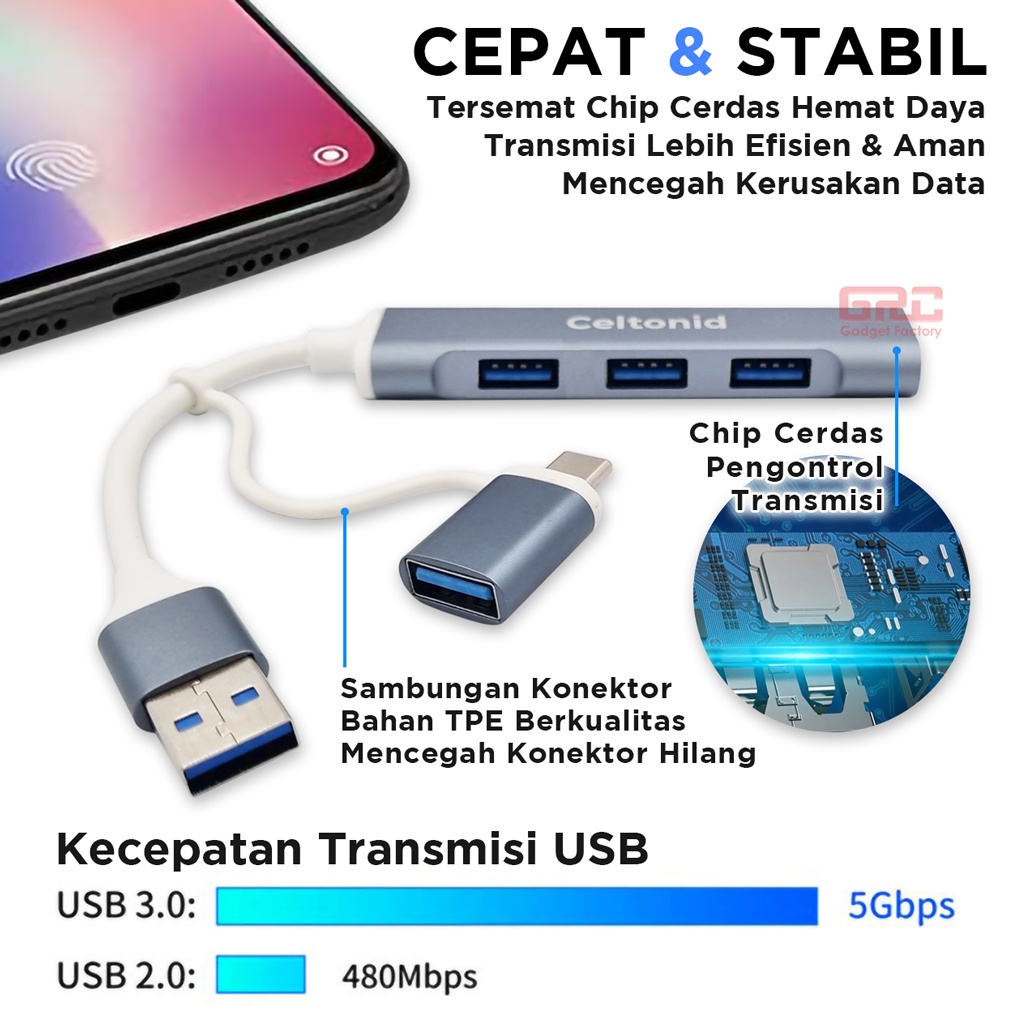 Adapter Converter USB Type C to 4 Port HUB 4 in 1 OTG